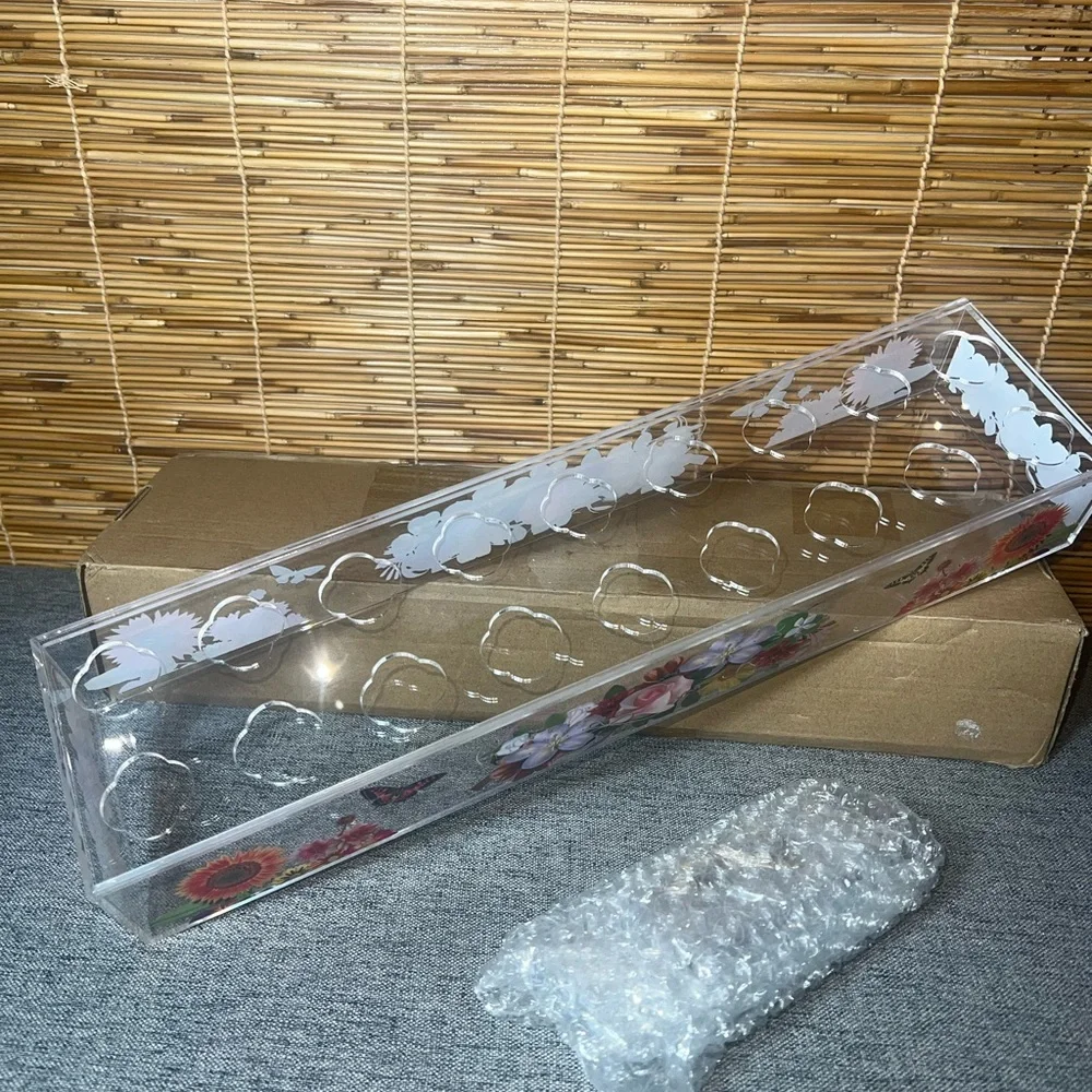 Acrylic Rectangular Flower Vase - 16 Inches , 18Holes, Clear Modern Floral Cente